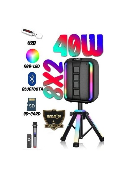 Bluetooth Hoparlör 12 Inç Sahne Ayaklı Rgb LED Işıklı Taşınabilir Hoparlör NDR-102