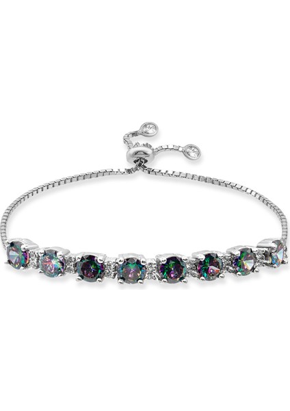 925 Ayar Gümüş Renkli Taşlı Asansör Bileklik