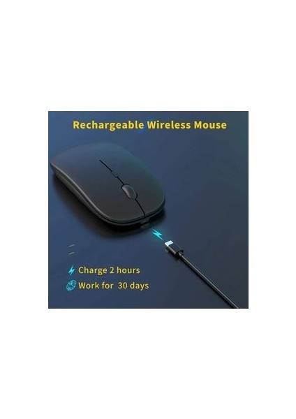 Şarjlı Mouse 2.4ghz USB Wireless ve Bluetooth Lu Sessiz Mat Siyah