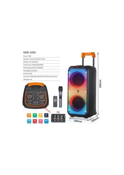 Kablosuz Mikrofonlu Bluetooth Speaker Taşınabilir Tekerlekli Büyük Boy Kablosuz Şarjlı Hoparlör