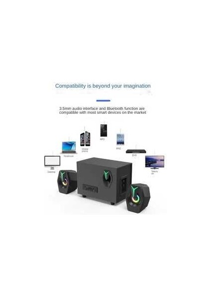 Multimedya Bluetooth Hoparlör Sd Kart USB 2.1 Kanal Subwoofer 2+1 Işıklı Pc Speaker