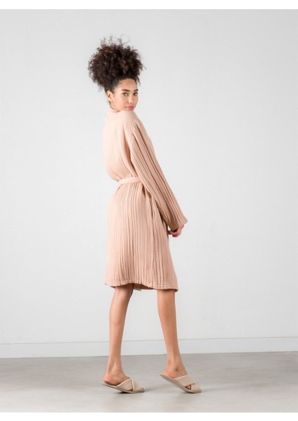 Linen Gauze Keten Bornoz Bej S/m fırsatları