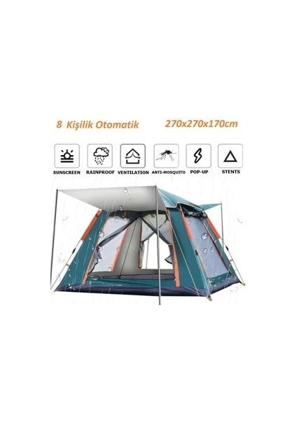 8 Kişilik Otomatik Kurulum Çadır Kamp Balık ve Çocuk Oyun Çadırı 270CMX270CMX170CM