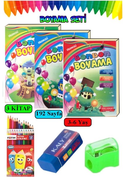 Boyama Kitabı Kalın 1 Paket 3-6 Yaşa Uygun Boyama Kitabı 192 Sayfa Çek Kopar Boya Kuruboya Silgi Kalemtıraş Okul Öncesi