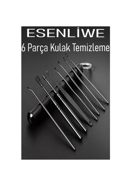 Siyah Tüplü Kulak Temizleme Aleti 6 Parça Çelik Paslanmaz Pratik Çözümlü Temizleme Aparatı