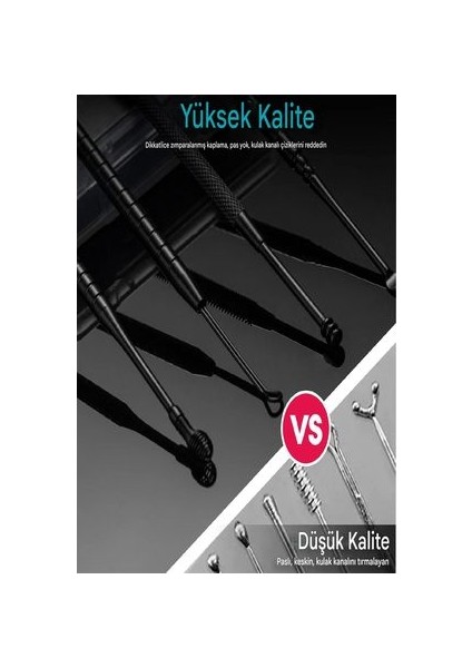 Siyah Tüplü Kulak Temizleme Aleti 6 Parça Çelik Paslanmaz Pratik Çözümlü Temizleme Aparatı modelleri