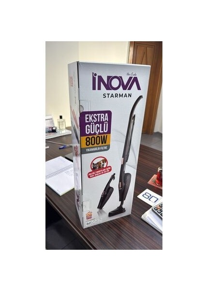 Inova Starman 2'si 1 Arada En Güçlü Pratik Dikey Süpürge Üçgen Başlık Torbasız Kullanım 800 W 18 Kpa fırsatları