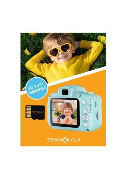 Çocuk Kamerası Dijital Fotoğraf Makinesi Mini 1080P Hd Kamera Hafıza Kart Hediyeli