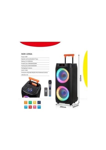 NDR-1096 Büyük Boy Bluetooth Hoparlör Kablosuz Tekerlekli Taşınabilir Kablosuz Speaker Toplantı Anfi