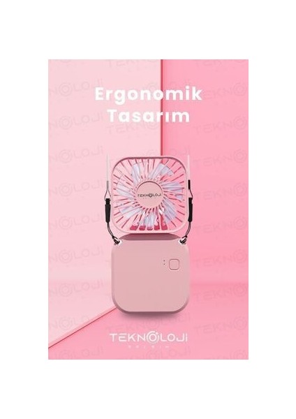 El Fanı Mini Masaüstü ve Boyun Askılı Fan Portatif Şarjlı 3 Kademeli Vantilatör Soğutucu