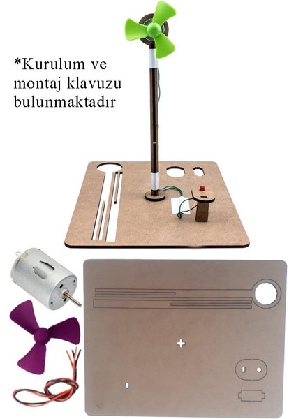 Rüzgar Enerjisi Yapım Seti 1 Paket Dinamo Motoru Plastik Pervane Mantar LED Lamba Bilim Deney Seti