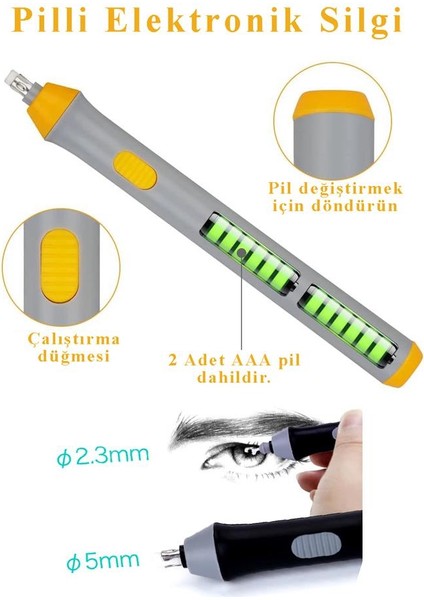 Elektronik Silgi Pilli 1 Paket Otomatik Taşınabilir Kalem Silgi Karakalem Eskiz Çizim Grafit Elektrikli
