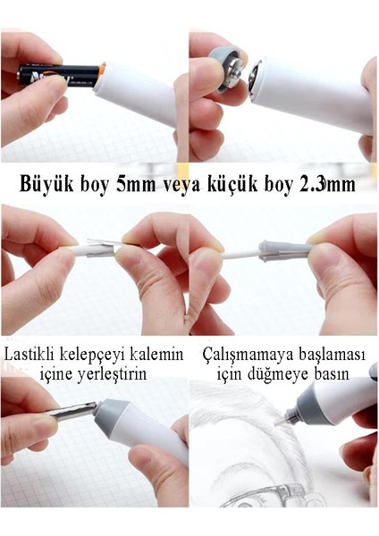 Elektronik Silgi Pilli 1 Paket Otomatik Taşınabilir Kalem Silgi Karakalem Eskiz Çizim Grafit Elektrikli