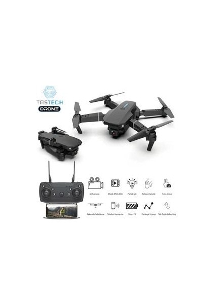 Çift Kameralı Drone LED Işıklı Wifi App ve Uzaktan Kumanda Kontrollü Quadcopter Katlanabilir Şarjlı