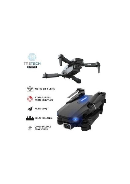 Çift Kameralı Drone LED Işıklı Wifi App ve Uzaktan Kumanda Kontrollü Quadcopter Katlanabilir Şarjlı