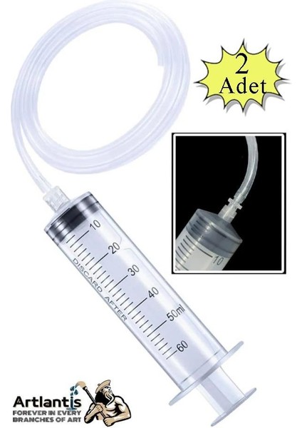 Plastik Şırınga Hortumlu Büyük 60 ml 2 Paket Sıvı Emme Enjektörü Okul Deney Evcil Hayvan Besleme