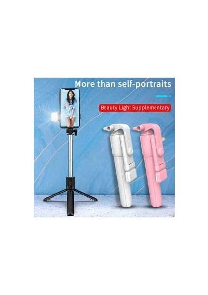 Bluetooth Lu LED Işıklı Selfie Çubuğu Uzaktan Kumandalı Yatay ve Dikey Kullanabilme Özçekim Tripod