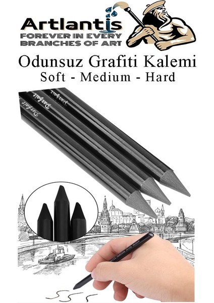 Odunsuz Grafiti Kalemi 3 Lü 1 Paket Odunsuz Kömür Kalemi Füzen Kalemi Çizim Kalemi Eskiz ve Karakalem Kalemi