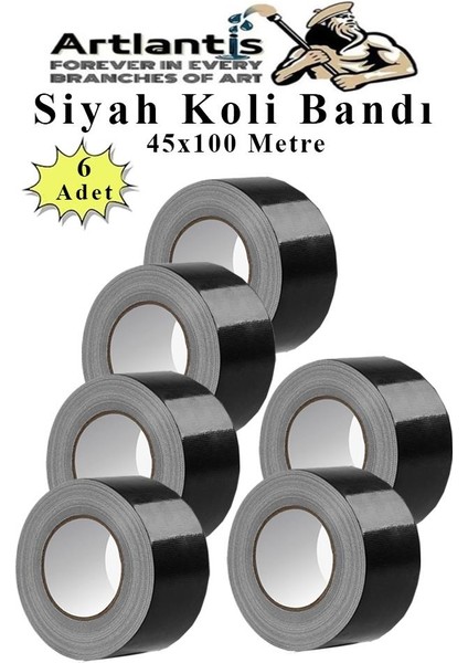 Siyah Koli Bantı 100 Metre 6 Adet 45MM x 100 Metre Renkli Koli Bandı Extra Güçlü Formül Akrilik Koli Bandı