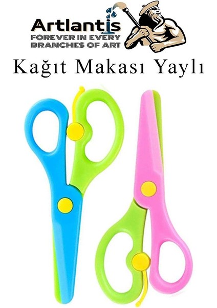 Renkli Kağıt Makası 2 Adet Plastik Yaylı Küt Uç Korumalı Okul Makası Çocuk Makası Okul Öncesi Kreş Ana Sınıfı