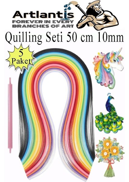 Quilling Seti 10 mm Kalın 5 Paket Quling Kağıt Katlama Kıvırma Sanatı Telkari Kuiling Karışık Renkli