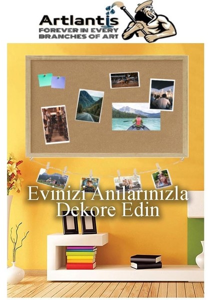 Dekoratif Mantar Pano Ahşap Çerçeve 30X45 cm 1 Adet Harita Çivisi Hediyeli Duvara Monte Mantar Çerçeve Evde Okulda Büro