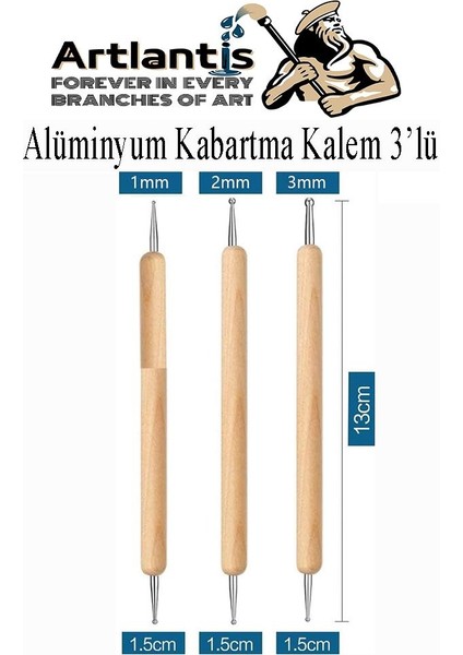 Ahşap Alüminyum Kabartma Kalemi 3 Lü 1 Paket Aliminyum Folyo Kabartma Çift Uçlu Izleme Noktalama Kalemi Gravür