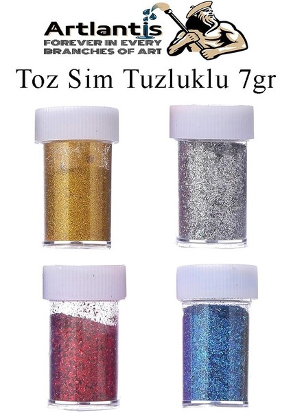 Altın Gümüş Kırmızı Mavi Toz Sim Tuzluklu 7 gr 4 Adet Renkli Toz Sim Epoksi Reçine Okul Etkinlik Dekarasyon Slime