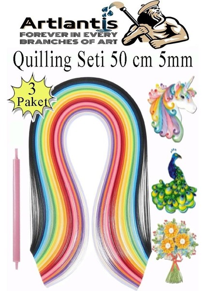 Quilling Seti 5 mm Ince 3 Paket Quling Kağıt Katlama Kıvırma Sanatı Telkari Kuiling Karışık Renkli