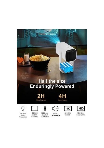 Taşınabilir Projeksiyon Dahili Powerbank 1080P/2K/4K Destekli Ev Sinema Ofis Toplantı Fuar Sunum fiyatları