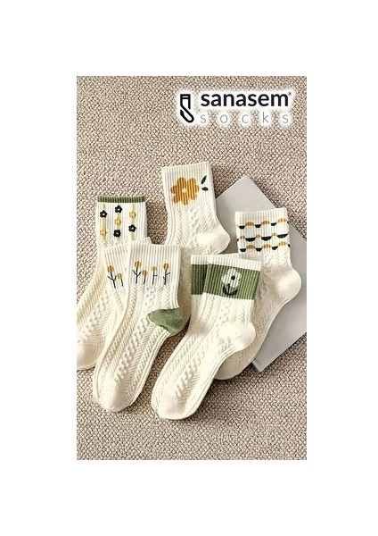 5 Çift Yeşil Çiçek Desenli Kadın Soket Çorap fiyatları