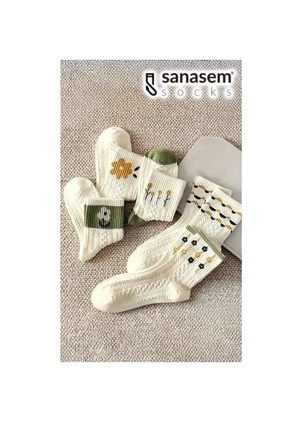 5 Çift Yeşil Çiçek Desenli Kadın Soket Çorap modelleri