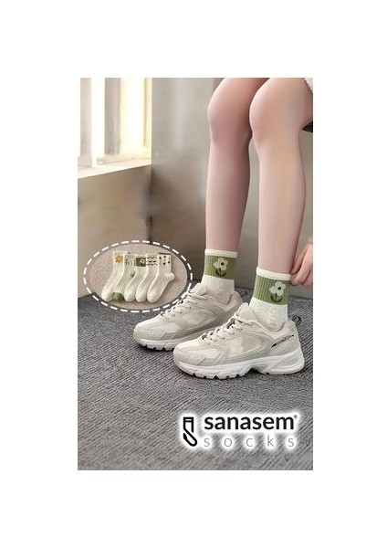 5 Çift Yeşil Çiçek Desenli Kadın Soket Çorap fırsatları