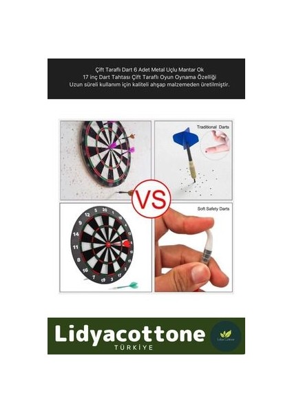 Premium Seri Büyük Boy Dart Seti Kaliteli 17' Iç Dış 44 cm 6 Ok Dart Ahşap Hedef Tahtası