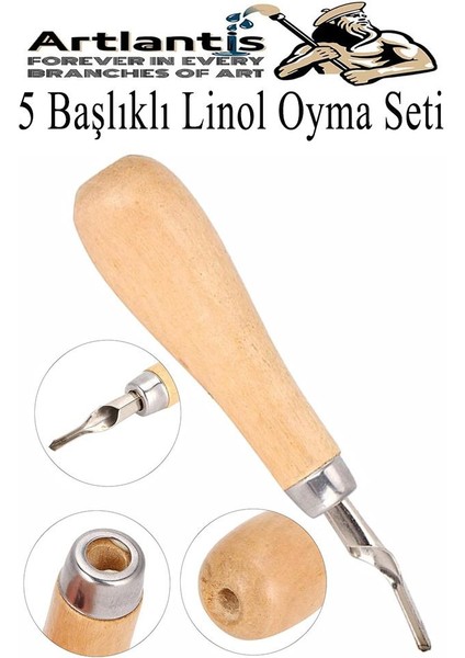 Linol Oyma Seti 7 Parça 1 Paket Linol Oyma Kesme Bıçak Seti 5 Bıçaklı Linolyum Baskı Ahşap Saplı