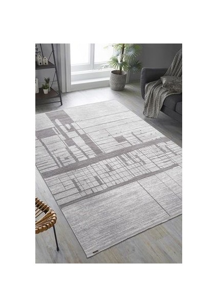 Telve Gri Antrasit Renk Bambu Tarz Modern Yumuşak Akrilik Dokuma Asimetrik Desenli Halı Salon Halısı
