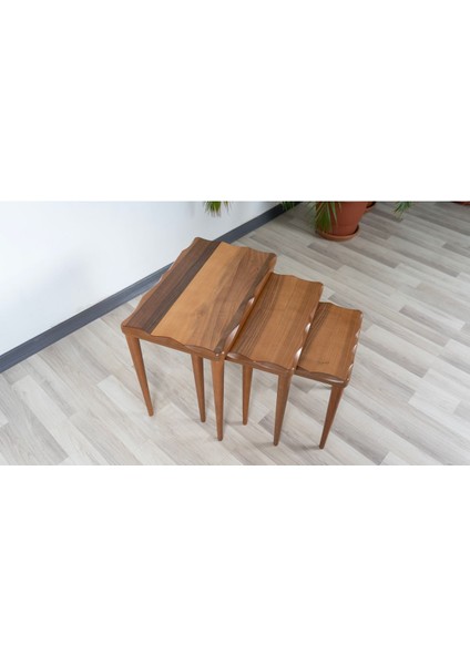 Mola Ceviz Mdf 3'lü Zigon Sehpa Takımı
