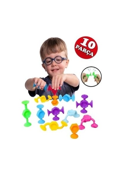 Vantuzlu Vakum Molekül 10 Parça Yapı Silikon Taşları Popit Duyusal Eğitici Oyuncak