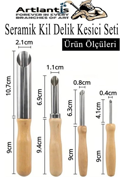 Seramik Kil Çömlek Delik Kesici Seti 4 Parça 1 Paket Polimer Kil Oyma Delme Seti Heykel Dairesel Delici Paslanmaz Çelik fiyatları
