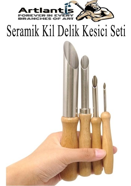 Seramik Kil Çömlek Delik Kesici Seti 4 Parça 1 Paket Polimer Kil Oyma Delme Seti Heykel Dairesel Delici Paslanmaz Çelik modelleri