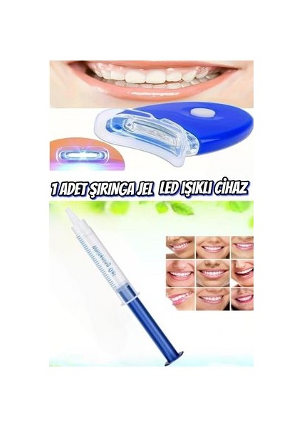 Diş Beyazlatma Jeli Şırıngalı Pratik Kullanım (1 Şırınga 1 Cihaz) LED Işıklı Diş Beyazlatma