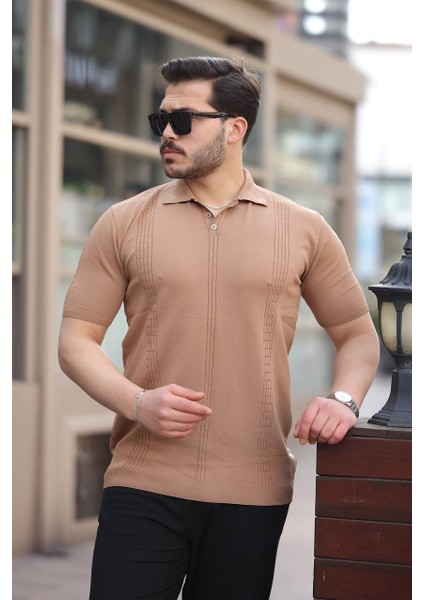 Polo Yaka Saç Örgü Polyamid Triko Tshirt / Tişört