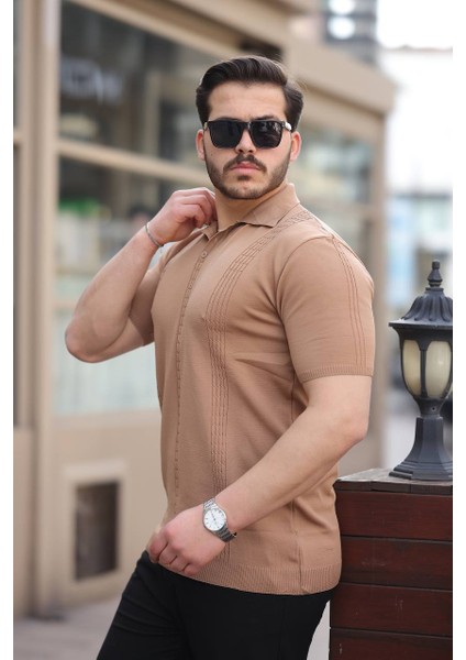 Polo Yaka Saç Örgü Polyamid Triko Tshirt / Tişört
