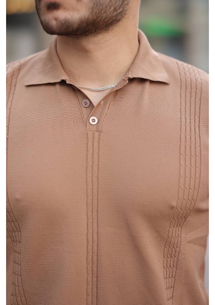 Polo Yaka Saç Örgü Polyamid Triko Tshirt / Tişört