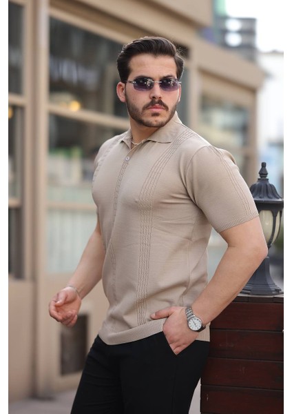 Polo Yaka Saç Örgü Polyamid Triko Tshirt / Tişört