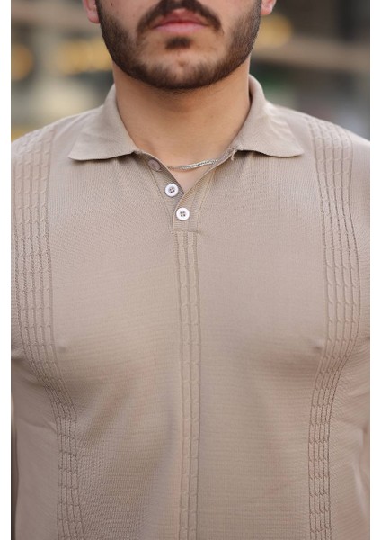 Polo Yaka Saç Örgü Polyamid Triko Tshirt / Tişört