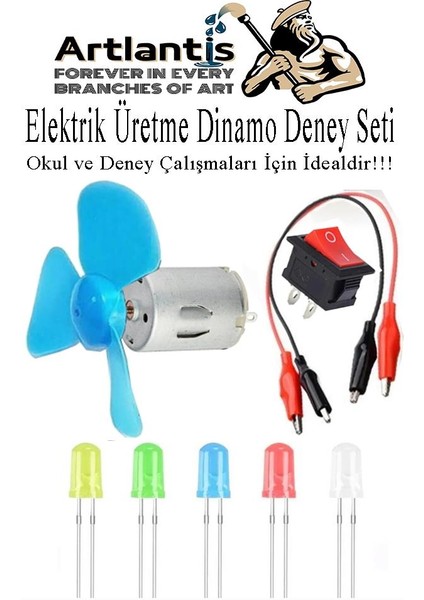 Dinamo Deney Seti 1 Paket Rüzgar Enerjisinden Elektrik Üretme Deney Seti Krokodil Kablo Dinamo Açma Kapama Anahtarı Mantar LED Ampul