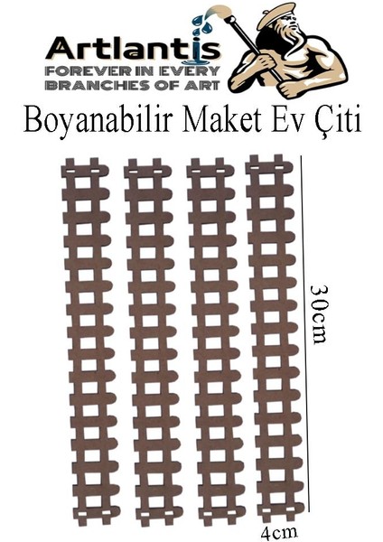Boyanabilir Ahşap Maket Çit 4 Adet 30X4 cm Dekoratif Minyatür Bahçe Çiti Proje Tasarım Okul Hobi
