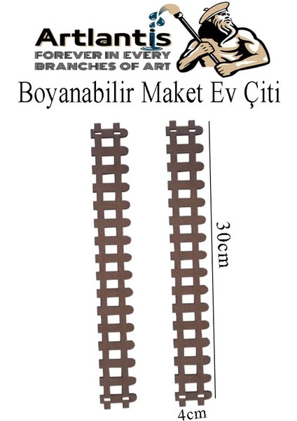 Boyanabilir Ahşap Maket Çit 4 Adet 30X4 cm Dekoratif Minyatür Bahçe Çiti Proje Tasarım Okul Hobi
