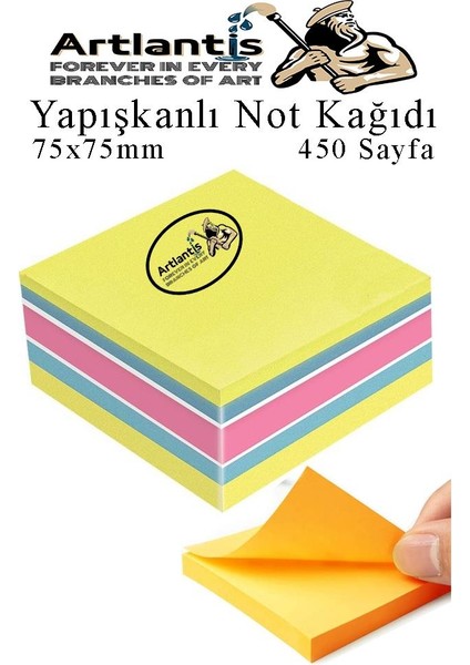 Yapışkanlı Not Kağıdı 4 Renk 450 Sayfa 1 Paket Havai Küp Blok Yapışkanlı Postit 75X75 mm Renkli